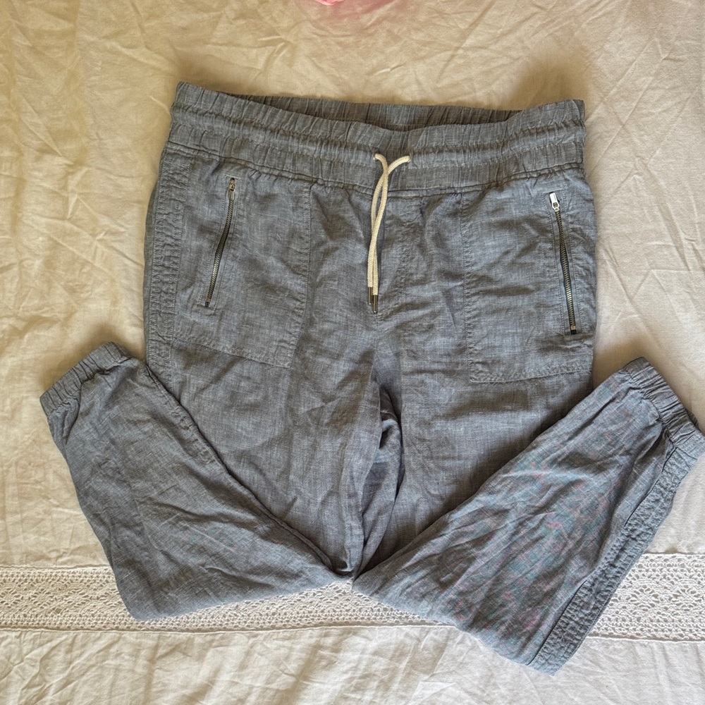 Athleta 100% linen blue chambray joggers